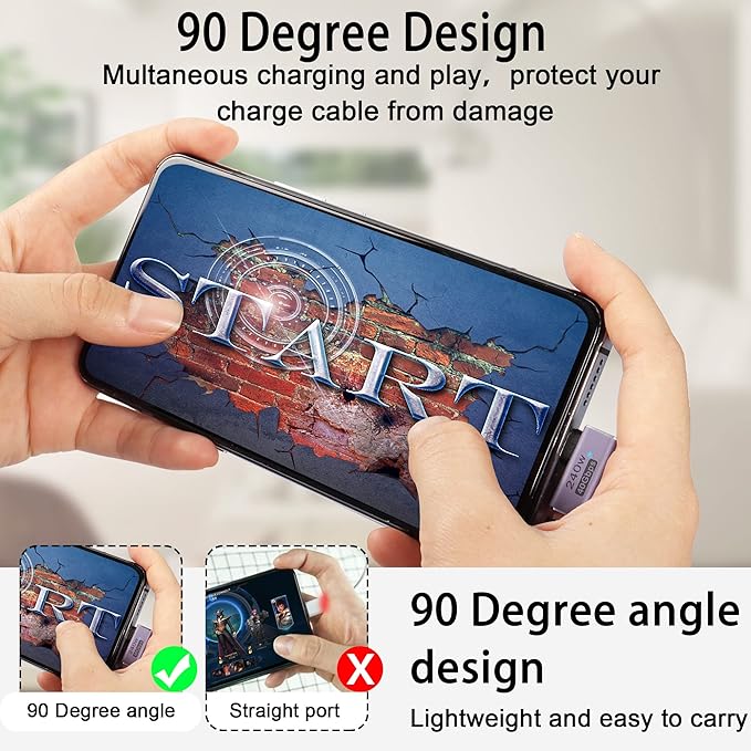 QIANRENON USB4.0 C 90 Degree Angle Adapter 240W 40Gbps Type C 4.0 Male to Female Right Angle Connector,LED Indicator,8K Audio/Video Transfer,for Smartphone Tablet Steam Deck, 2 Pcs (Side Bend)