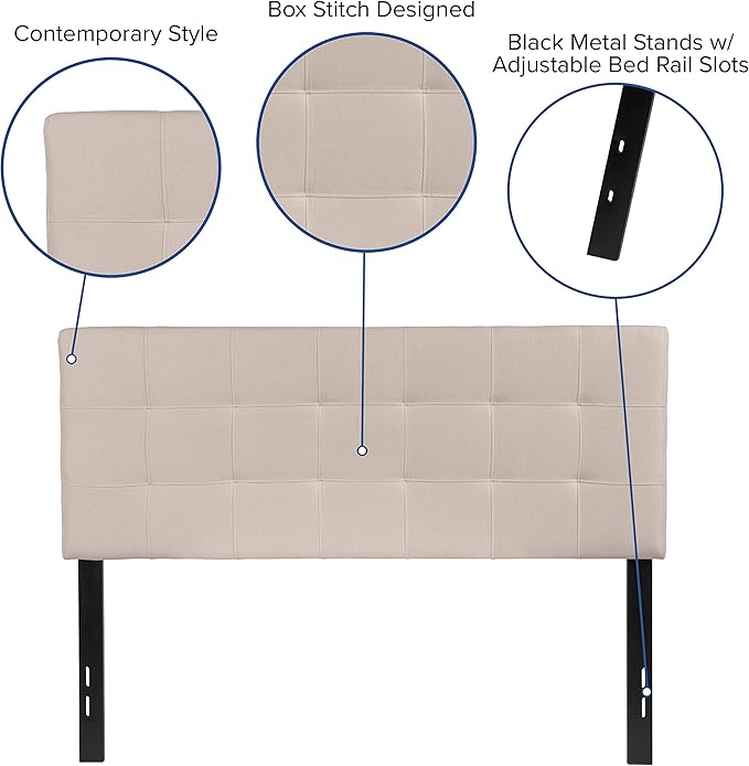 Flash Furniture Bedford Box Stitch Tufted Upholstered Full Size Headboard in Beige Fabric