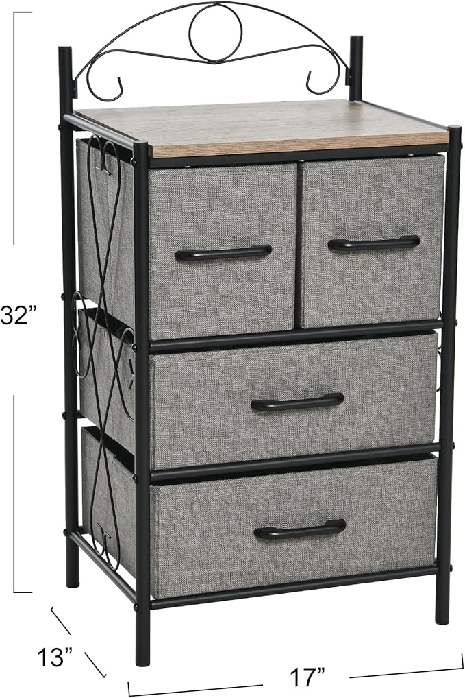 Household Essentials Victorian Style 4-Drawer Storage Organizer Unit, Black and Grey