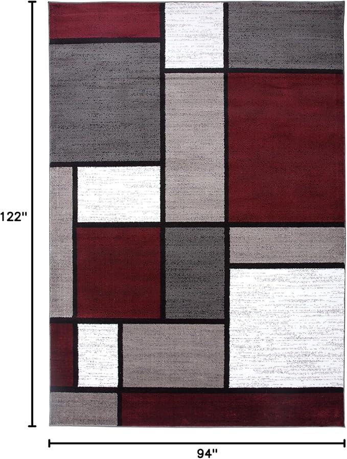 Rugshop Contemporary Modern Boxes Area Rug 7' 10" X 10' 2" Red