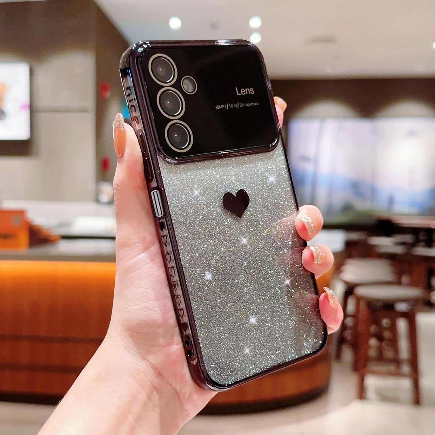phylla Gradient Bling Glitter Heart Case for Samsung Galaxy A25 5G, Slim Clear Shockproof Bumper