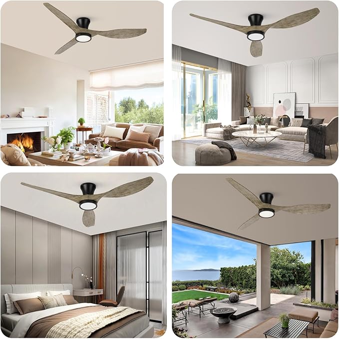 TALOYA 52 inch Ceiling Fans with Lights Remote Control, Modern Low Profile Ceiling Fan with Quiet Reversible DC Motor for Bedroom Living Room and Patio Black Walnut Finish