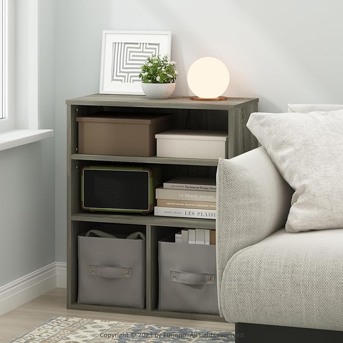 Furinno PASIR Book Shelf, 3-Tier Display Bookshelf, Bookcase, 11.8 x 23.6 x 28.2, for Living Room, Bedroom, Home Office, French Oak