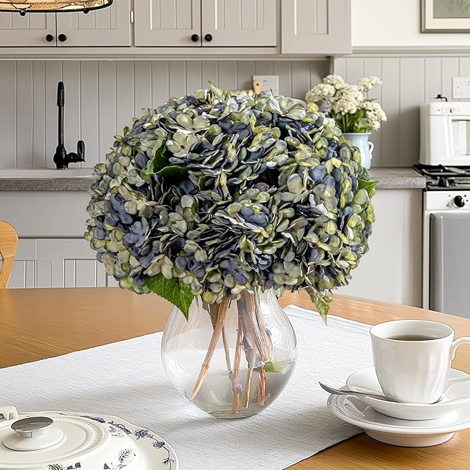 10PCS Fake Hydrangea Artificial Flowers Hydrangea Bouquet for Home Wedding Bridal Bouquet Office Party Table Centerpiece DIY Floral Decor (Autumn Blue)