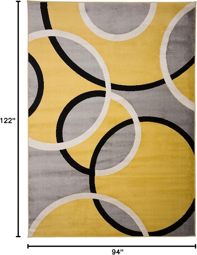 Rugshop Contemporary Abstract Circles Easy Maintenance for Home Office,Living Room,Bedroom,Kitchen Soft Area Rug 7'10" x 10'2" Yellow