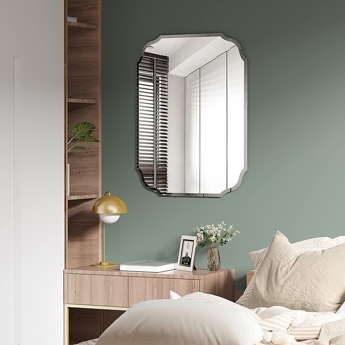 Silver Wall Mirror-Beveled Edge Frameless Mirrors for Bathroom, Vanity, Bedroom, Rectangle Mirrors（17.8X23.7inch）