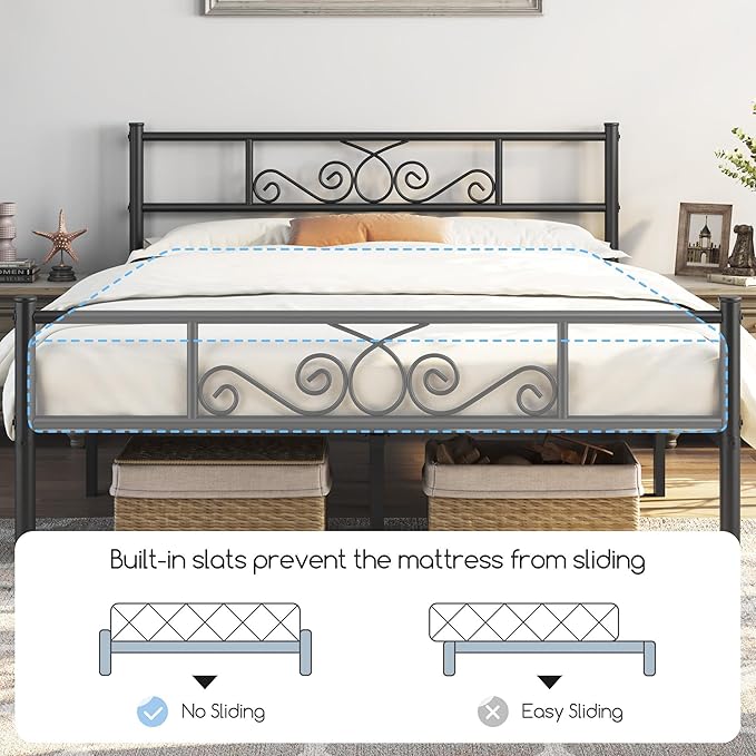 Yaheetech Full Bed Frames Metal Platform Bed with Headboard and Footboard for Bedrooms No Box Spring Needed Easy Assembly, Black/Full Bed