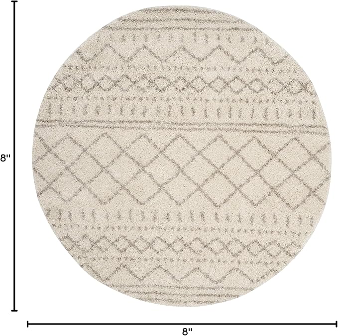 SAFAVIEH Arizona Shag Collection Area Rug - 8' Round, Ivory & Beige, Moroccan Design, Non-Shedding & Easy Care, 1.6-inch Thick Ideal for High Traffic Areas in Living Room, Bedroom (ASG741A)