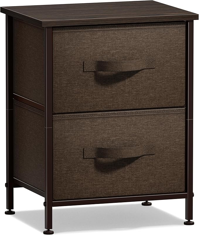 Sorbus Nightstand with 2 Drawers - Bedside Furniture End Table Night Stand with Steel Frame, Wood Top & Easy Pull Fabric Bins - Small Dresser & Chest for Home, Bedroom Accessories & Office