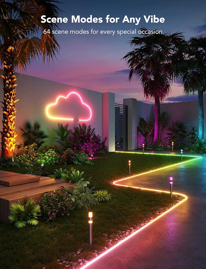 Govee Outdoor Neon Rope Lights, 32.8ft RGBIC IP67 Waterproof Patio Decorations with 64 Scene Modes, Music Sync, Flexible LED Outdoor Lights, Neon Lights Work with Alexa, Google Assistant