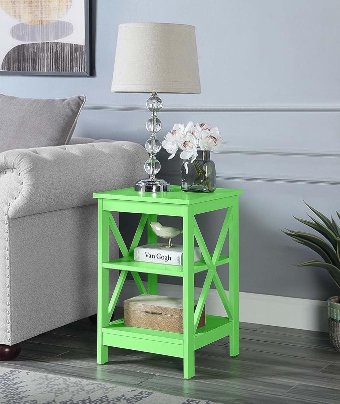 Convenience Concepts Oxford End Table 15.75" - Modern Living Room Table with Storage Shelves, Transitional Nightstand Side Table for Home Decor and Display, Lime Green