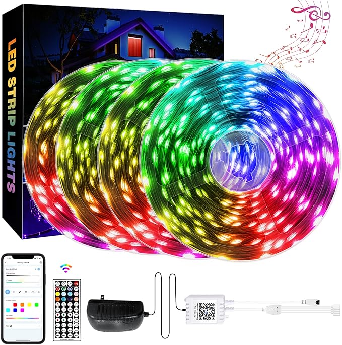 QZYL LED Lights for Bedroom 100 FT(4 Rolls), Strip Lights with App Control, Sync to Music 5050 RGB with 44 Keys IR Remote for Room Party Home Decorations