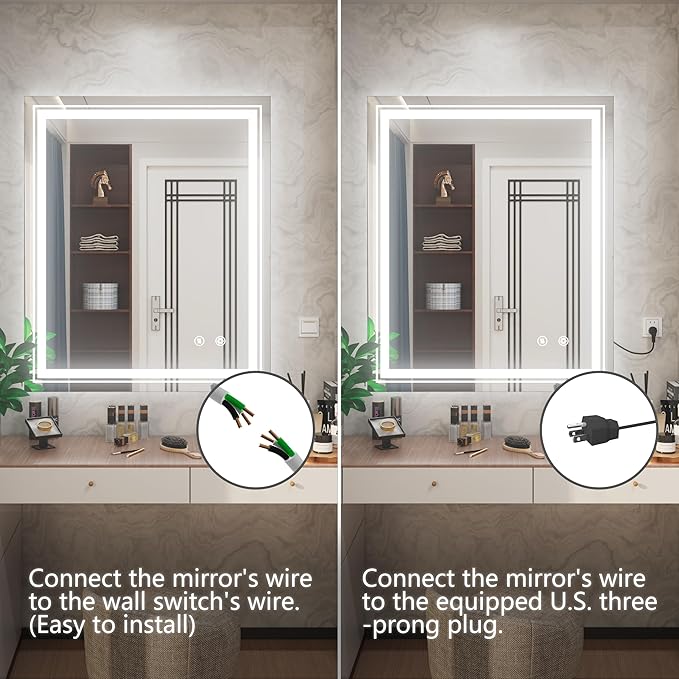 30 x 36 Inch LED Mirror for Bathroom with Lights, Frameless Lighted Bathroom Vanity Mirrors, Stepless Dimmable, Anti-Fog, Memory Funtion, Wall Mounted, Horizontal/Vertical