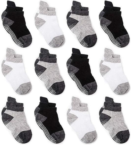Zaples Baby Non Slip Grip Ankle Socks with Non Skid Soles for Infants Toddlers Kids Boys Girls
