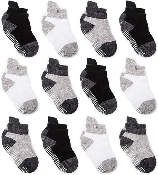 Zaples Baby Non Slip Grip Ankle Socks with Non Skid Soles for Infants Toddlers Kids Boys Girls