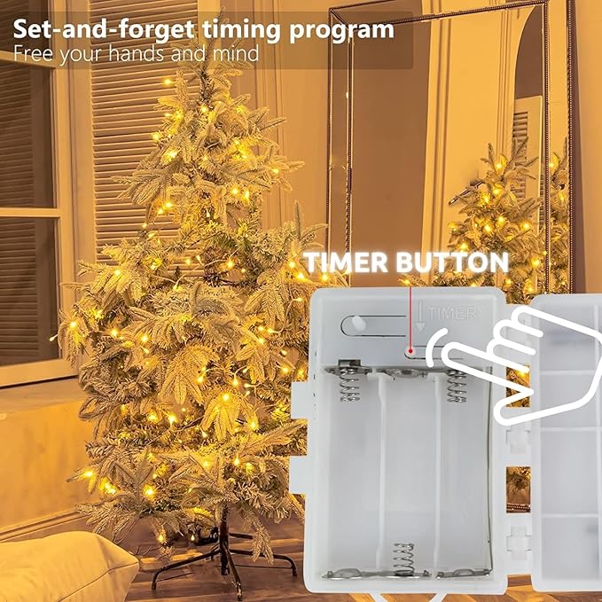 koopower [Timer & Remote] 36ft 100 LED Outdoor Battery Fairy Lights (IP65 Waterproof, Dimmable, 8 Modes, Warm White)