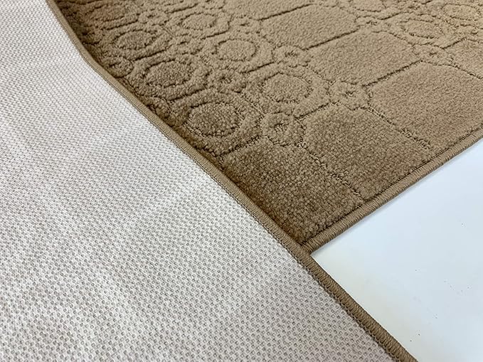 Custom Size Modern Abstract Floor Carpet Runner Rug for Hallways, Slip Resistant Latex Rubber Backed, 31 inch Wide X Customized Length, Art Gold Tan, 31 inch X 28 feet