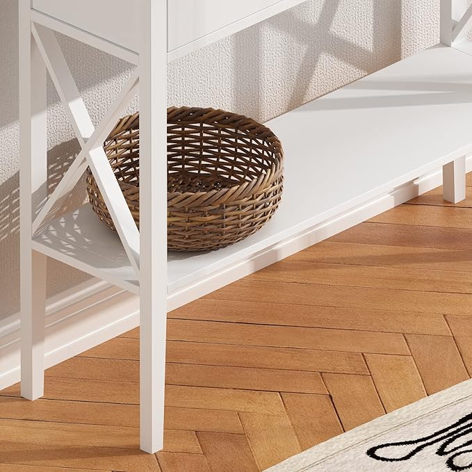 ChooChoo 47" Console Table with Drawers, Narrow Wood Accent Sofa Table Entryway Table with Storage Shelf for Entryway, Front Hall, Hallway, Living Room, White