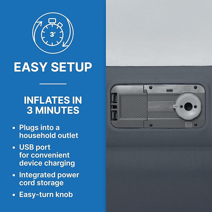 SleepLux Twin Air Mattress Supersoft Snugable Top Extra Durable Tough Guard with Built-in Pillow Raised 15" Airbed with Built in Pump + USB Charger Twin 15", Small, Grey