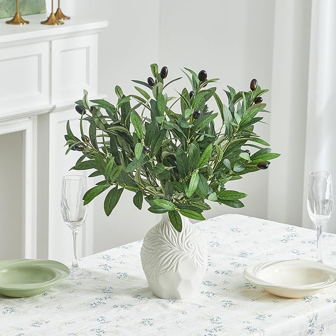 10 PCS 18 Inch Olive Tree Branches Greenery Stems Artificial Plants Faux Olive Branch for Vase Realistic Green Stem Home Decor Indoor