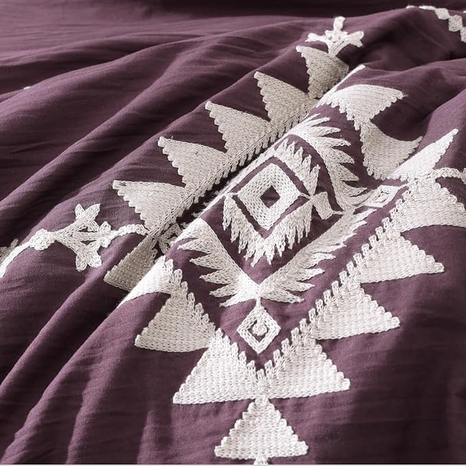 MaiRêve Embroidery Full Size Comforter Set Purple, Farmhouse Western Boho Bedding Set 7 Pieces, All Season Bed in A Bag Comforter Set with Sheets, Pillowcases & Shams