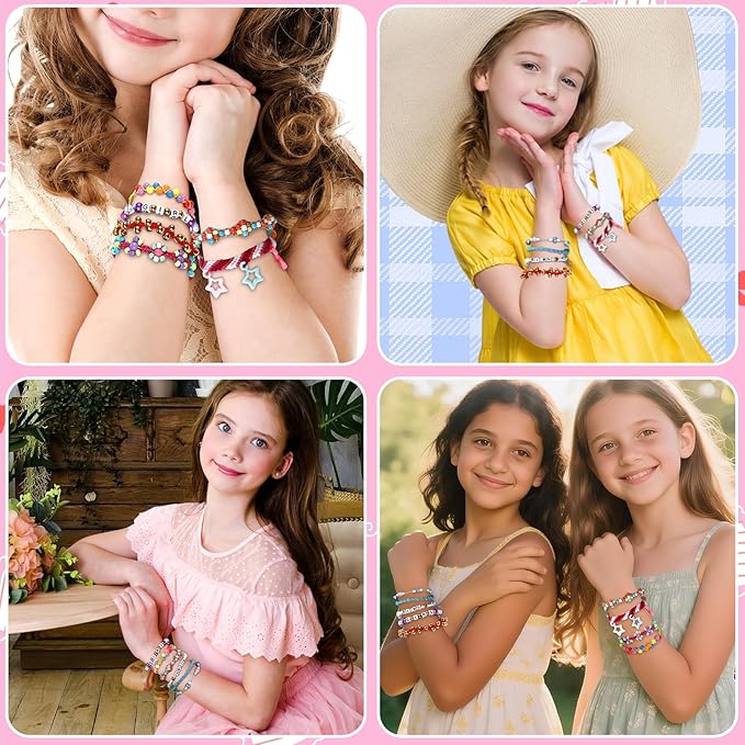 Friendship Bracelet Making Kit, Arts and Crafts Loom Bracelet Maker for Kids, Jewelry String Making supplies with 3 Thread Styles & 6 Bead Types, Christmas Birthday Gifts for Girls Ages 6 7 8 9 10+