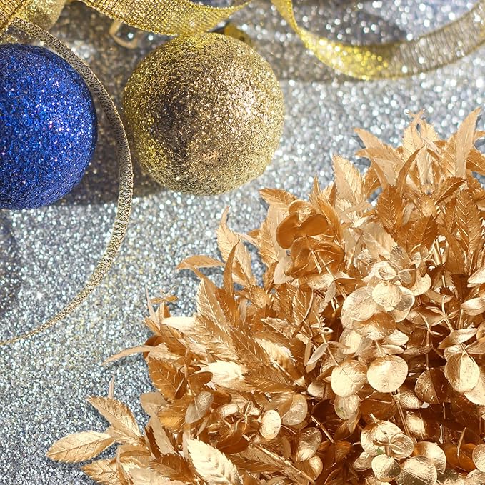 Lyrow 20 Pack Gold Artificial Plants for Christmas Decor Artificial Eucalyptus Leaves Spray Flowers Gold Eucalyptus Stems Branch for Xmas Home Hotel Vase Filler Wedding Party