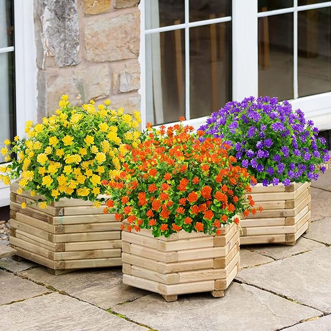 GREENRAIN Artificial Flowers Outdoor Fake Flowers for Decoration UV Resistant No Fade Faux Plastic Plants Garden Porch Window Box Décor (18 Bundles, 3#Purple)