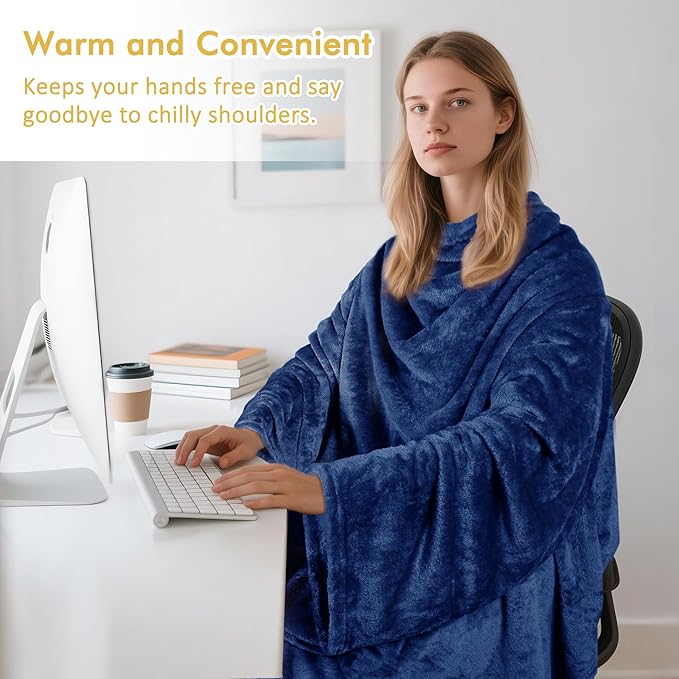 Catalonia Wearable Fleece Blanket with Sleeves and Foot Pockets for Adult Women Men, Micro Plush Comfy Wrap Sleeved Throw Blanket Robe Large, Gift for Her
