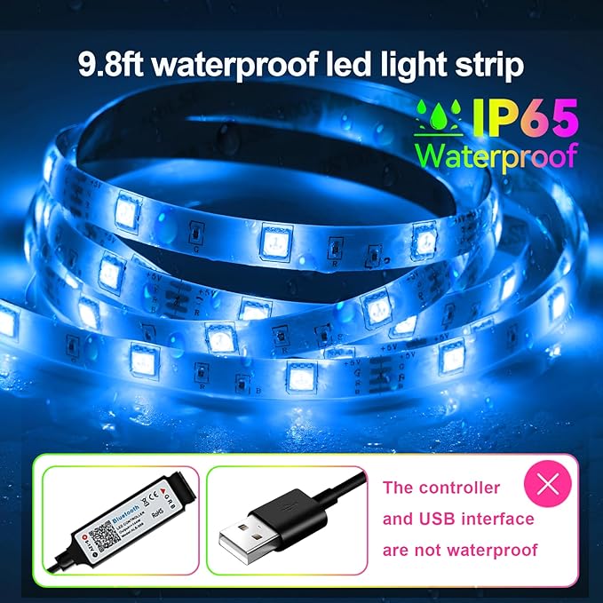 HOUHUI LED Strip Lights for TV, 9.8Ft RGB LED Lights for 32-50in TV Behind, App Control Music Sync Strip Lights IP65 Waterproof with Remote, USB LED Strips Bias Lighting for Bedroom PC Monitor Desk
