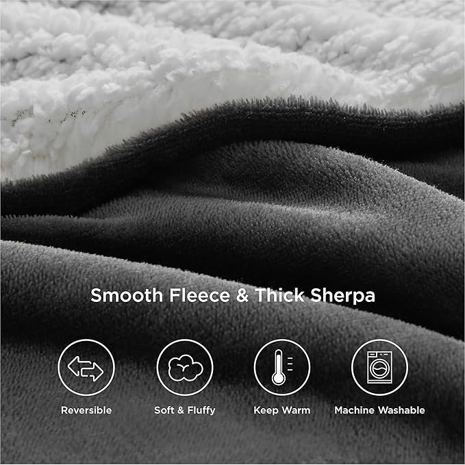 Bedsure GentleSoft Sherpa Fleece Throw Blanket Twin Size for Couch - Thick and Warm Throw for Women and Men, Soft Fuzzy Plush Twin Blanket for Winter, Charcoal, 60x80 Inches