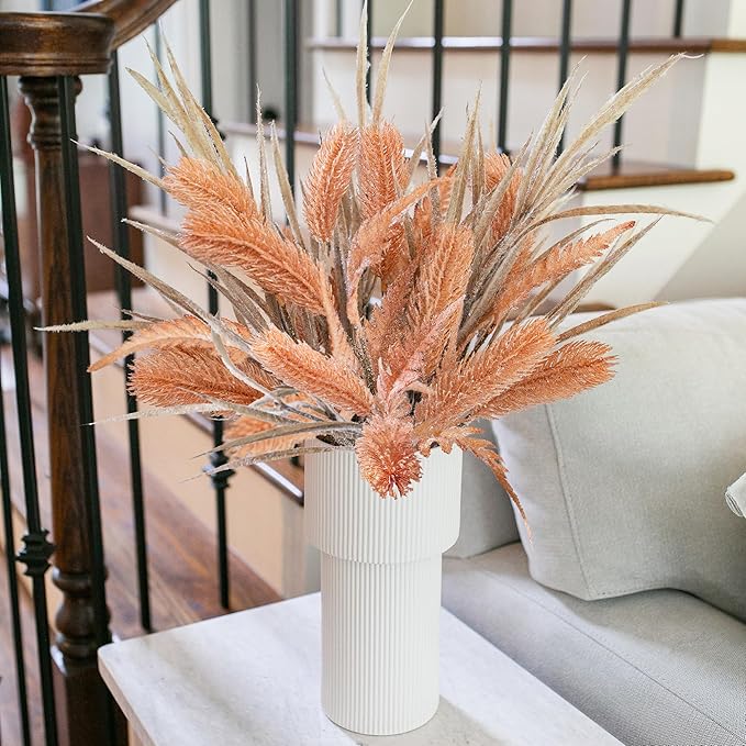 7 PCS Artificial Fall Stem Fake Plants, 26 in Fake Leaves Autumn Greenery Branches Orange Flowers Faux Foliage DIY Stems for Vase Thanksgiving Home Kitchen Office Indoor Centerpiece Table Decoration