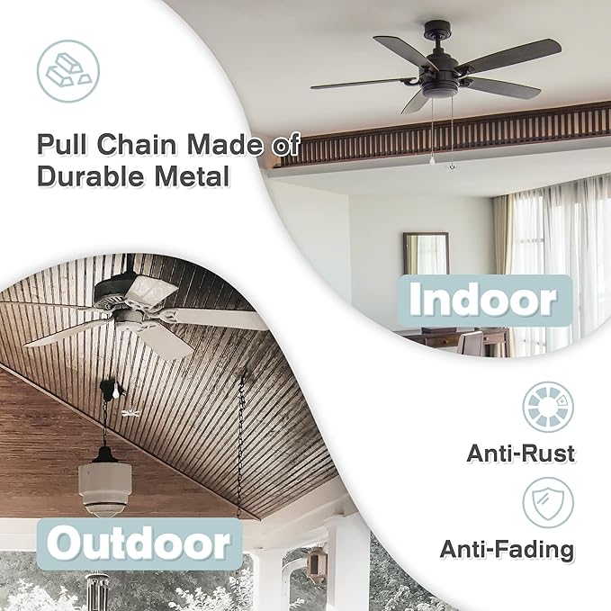 Ceiling Fan Pull Chains (2 Pieces), White, 13.6 Inches Extension, Fit All Standard Ceiling Fans and Light Fixtures Copper, Versatile Use, Modern Design