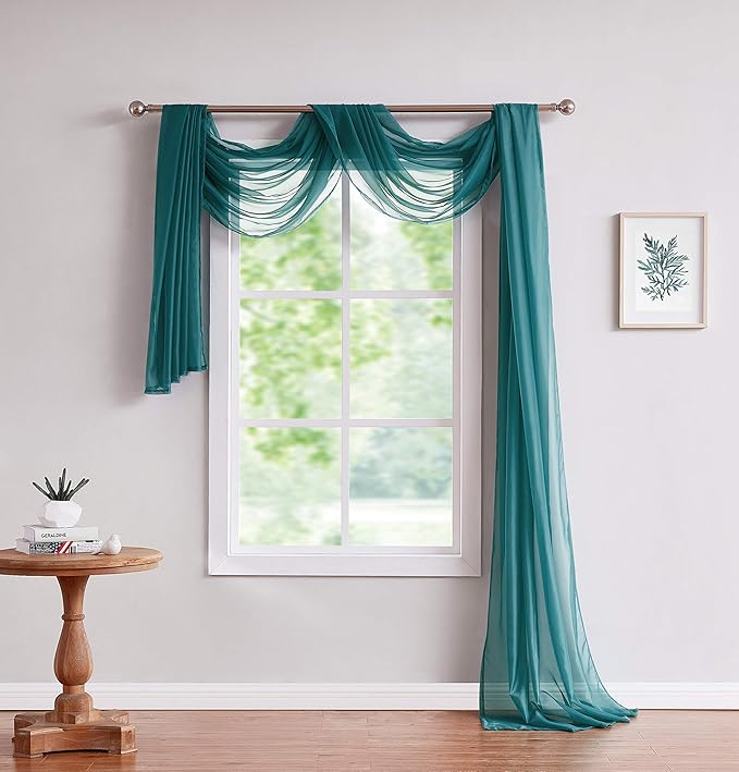 LinenZone Teal Window Scarf Valance in 360 Inch Size. Use Window Scarves as Canopy Bed or Backdrop Curtains, Curtain Scarf, or Sheer Fabric for Draping. (Amazing 55 x 360, Teal)