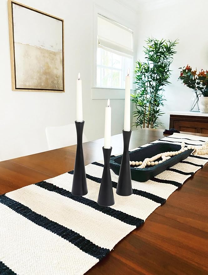Vixdonos Matte Black Taper Candle Holders Metal Candlestick Holders Set of 3 Table Mantel Decorative Candle Stand for Dinning,Party，Wedding,Home Decor(Matte Black)