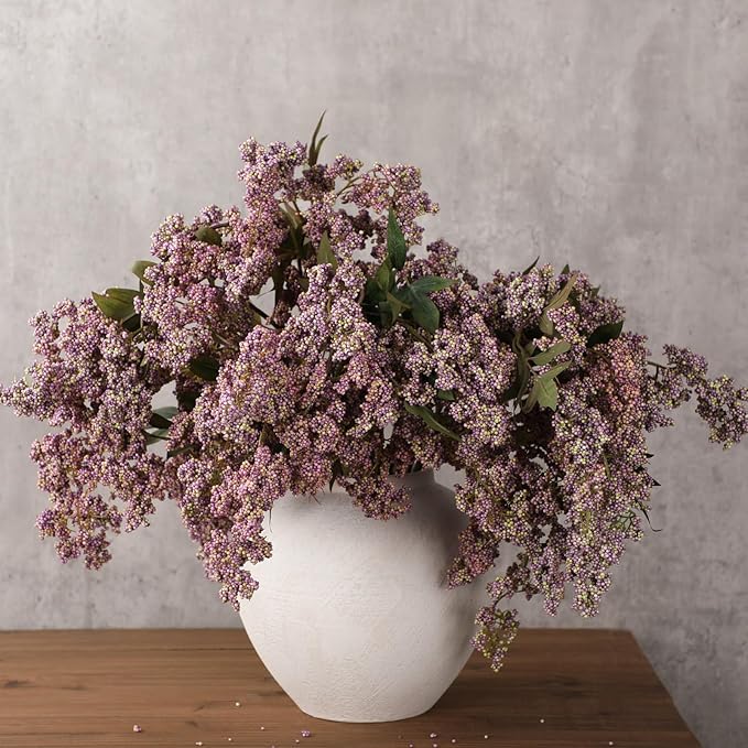 Zeyune 3 Pcs Fall Artificial Dusty Plum Stem Plum Sedum Berry Stem Autumn Faux Berry Picks Branches Faux Spray for Home Halloween Thanksgiving Farmhouse Mantel Harvest DIY Decorations (Purple)