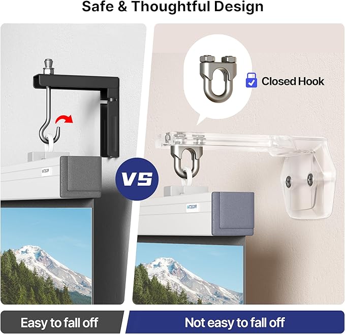 Universal Projector Screen Mount Bracket,Adjustable Wall & Ceiling L-Brackets with Closed Hooks,1.4"–4" Extension,66 lbs Capacity,Includes Full Hardware for Home Theater & Outdoor Screens,Clear