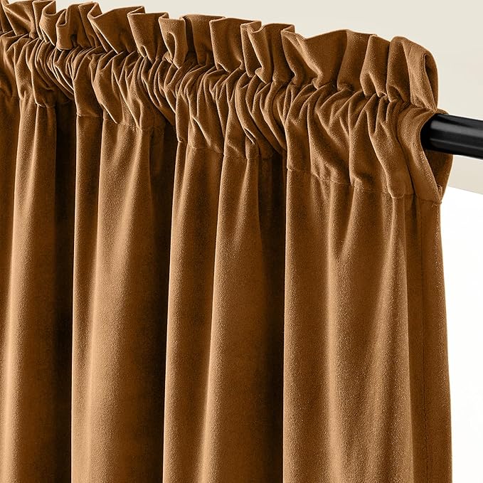 Lazzzy Velvet Blackout Curtains Thermal Insulated Room Window Drapes Super Soft Luxury Curtains for Living Room Bedroom Rod Pocket 2 Panels, Gold Brown, 52" W x 72" L
