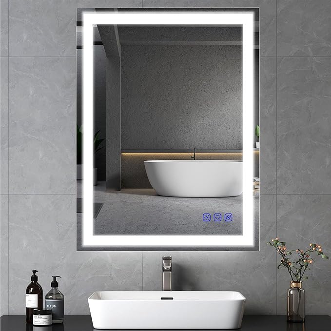 LED Bathroom Mirror with Lights 36"x24" Smart Wall-Mounted LED Mirror Lighted Bathroom Mirror with Stepless Dimmable,Touch Screen Button, Anti-Fog, Memory Function, Adjustable Colors