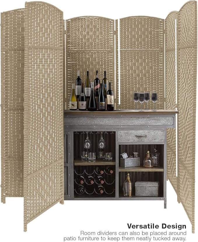 Sorbus Room Divider 6 ft. Tall - Privacy, Extra Wide Double Hinged Panels, Mesh Hand-Woven Design, Partition Room Dividers and Folding Screens, Wall Divider for Room Separation, Beige Wicker, 8 Panel