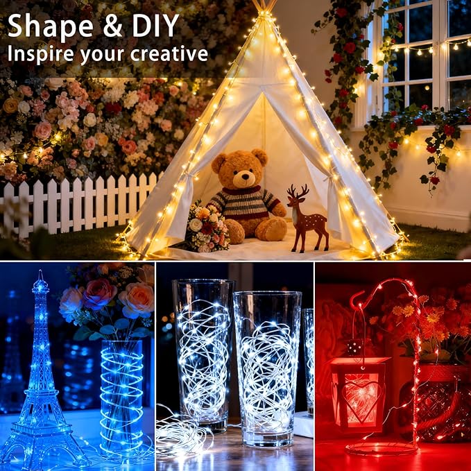 VOOKRY 12 Pack Fairy Lights Battery Operated, 30 LEDs Mini Starry String Lights 10 ft Silvery Copper Wire Lights, Works for Wedding Centerpiece, Party, Table, Christmas Decorations(Multi-Colored)