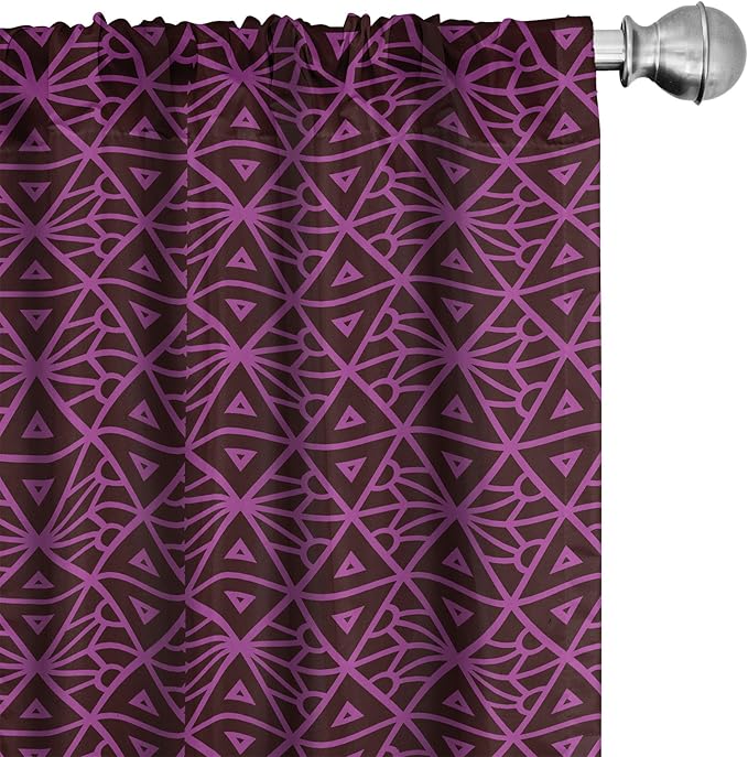 Ambesonne Lattice Window Curtains, Abstract Symmetric Pattern with Geometric Elements in Pink Color Shade, Lightweight Decor 2-Panel Set with Rod Pocket, Pair of - 28" x 95", Brown Magenta