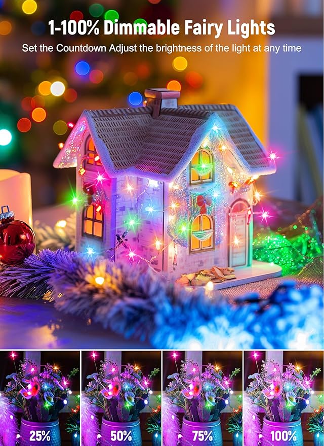 Fairy Lights Plug in, 33FT 100LEDs USB Twinkle Lights with Timer and Remote, Starry String Lights 8 Modes for Wreath Wedding Party Indoor Christmas Decoration, Multicolor