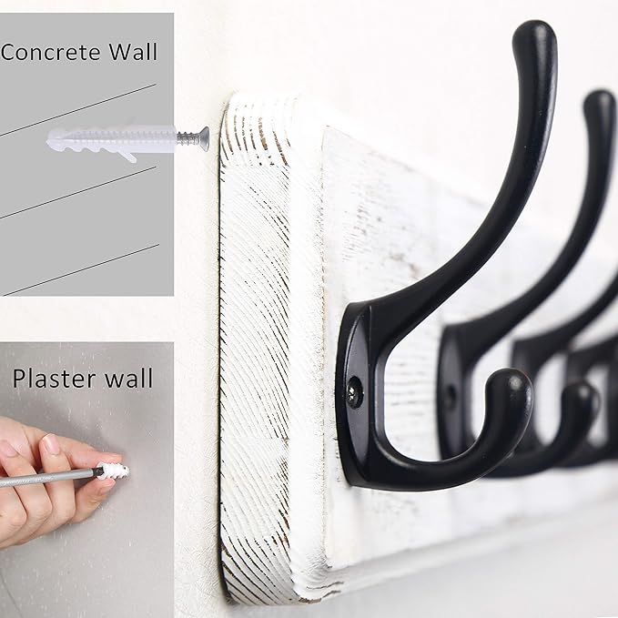 WEBI Coat Rack Wall Mounted,Coat Hooks Wall Mount,16" Hole to Hole,Large Coat Hanger Wall,5 Hooks for Hanging Coats,Hats,Jacket,Clothes,Entryway,Black/White,2 Packs