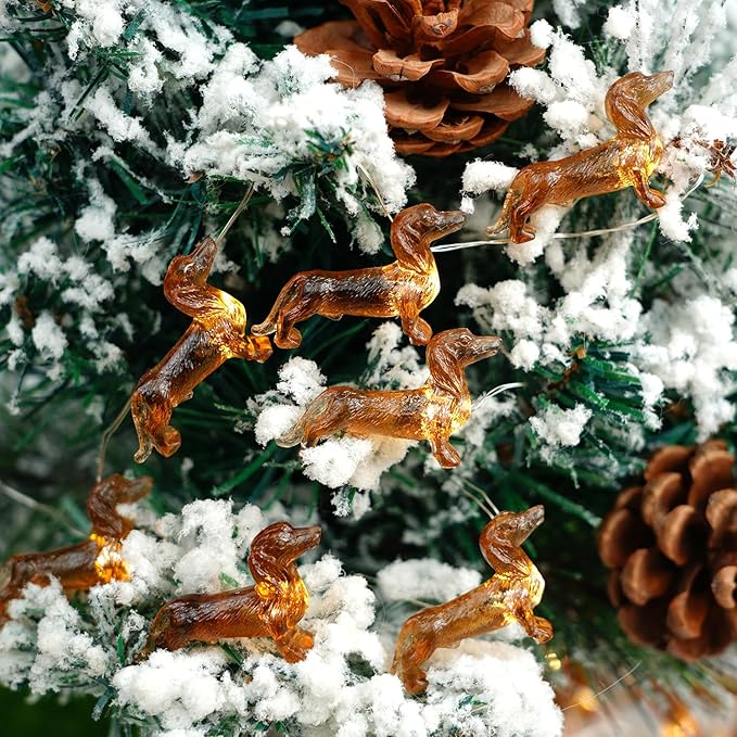 BOHON Dachshund Christmas Lights 10ft 30 LEDs Weiner Dog Christmas Decorations Fairy String Lights with Remote Battery Operated Dachshund Gift for Indoor Party Tree Puppy Pet Themed Ornament