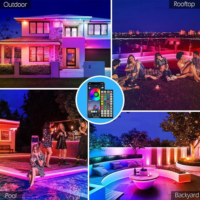 FBZ 300Ft Outdoor Waterproof LED Strip Lights,Music Sync RGB IP65 Led Lights with App Control and Remote,Color Changing Waterproof Led Rope Lights for Outdoor,Balcony,Roof,Garden,Stairs Party (300FT)