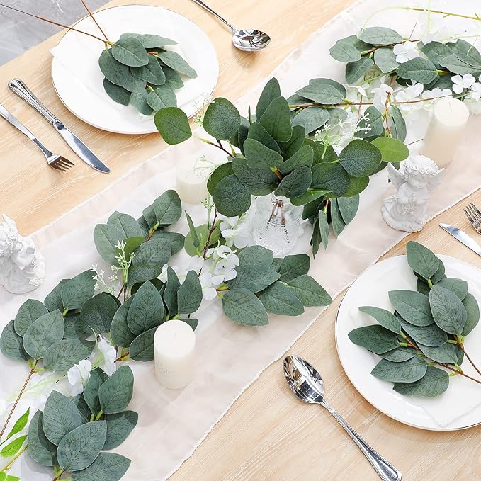 Tigeen 100 Pcs Artificial Eucalyptus Stems Leaves Bulk, 14'' Tall Silver Dollar Eucalyptus Stems Greenery Stems Fake Eucalyptus Plant Branches for Wedding Vase Bouquet Flower DIY Wreath Home Decor