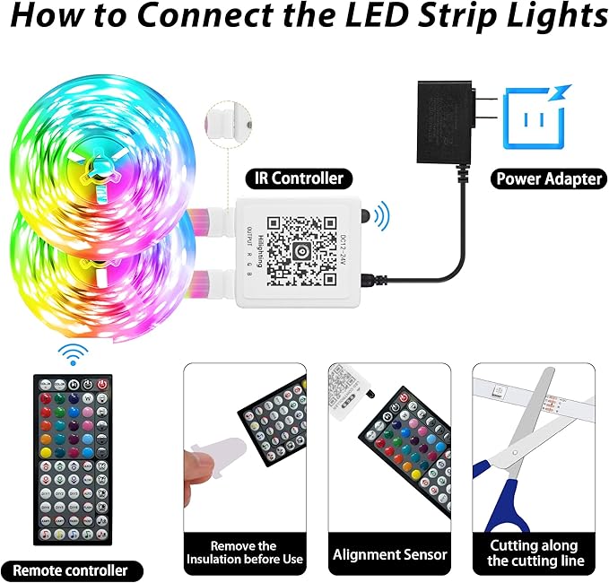 150FT Led Lights for Bedroom, Color Changing RGB Led Strip Lights Indoor, Music Sync Led Light Strip with Remote and App Control, DIY Led Lights for Room Home Decor Ambient Lighting (2 * 75FT)