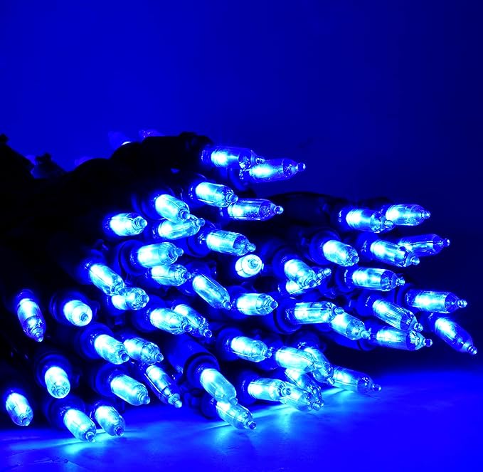 Holiday Essence Blue LED Xmas String Light 100 Count Green Wire 26.9 Ft Incandescent Hanukkah Traditional Light for Indoor Outdoor Home Décor, Wedding Lighting Decoration