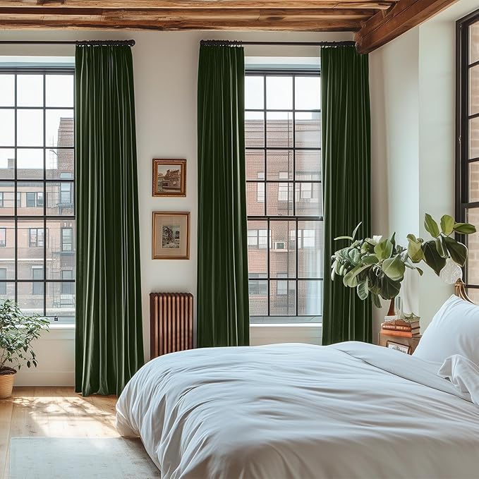 Lazzzy Velvet Blackout Curtains Thermal Insulated Room Window Drapes Super Soft Luxury Curtains for Living Room Bedroom Rod Pocket 2 Panels, Moss, 42" W x 84" L